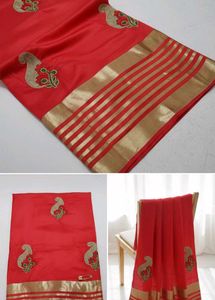 Red Saree with Floral Embroidery