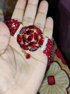 Red Beaded Statement Necklace Choker