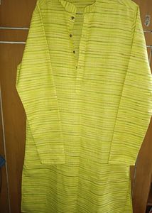 (Men's) Lemon Colour Coller Kurta With White Pajam