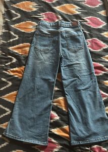 Wide Leg Blue Ripped Jeans