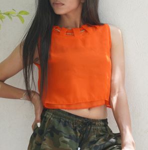Orange Crop Top With Chain Necklace Design😍