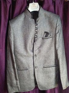 Gray Mandarin Collar Blazer
