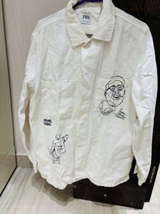 Illustrated White Button-Down Shirt