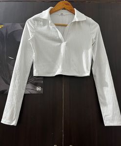 White Ribbed Long Sleeve Top