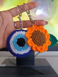 ✨ Handmade Crochet Keychain Combo – Evil Eye &amp; Sun