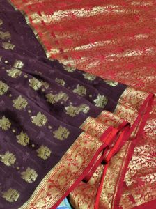 Brown And Red Crepe Silk Saree