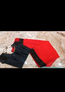 Red &amp; Black Embellished Saree