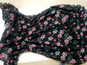 Selvia Black And Pink Floral Aline Dress