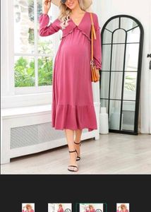 Pink Ruffle Detail Maternity Dress For a Mama