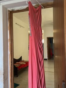 Coral Formal Gown with Embellishments