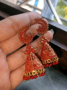 Red Jhumka Earrings
