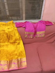 1-TimeUsedGirls Yellow&amp;Pink LehengaCholi-PattuPava