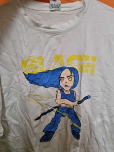 White &#34;SLASH&#34; Anime Print T-Shirt