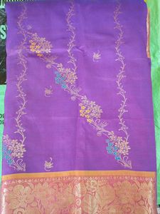 Kanjeevaram Purple &amp; Gold Botanical Fabric
