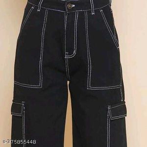 Black Contrast Stitch Cargo Pants