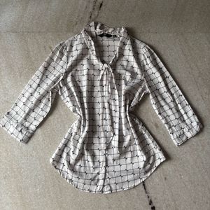 White Shirt with Black Grid Print