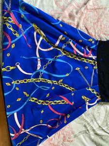 Classic Solid Blue Printed Mini Flare Dress