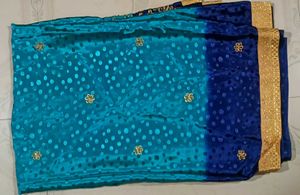 Blue &amp; Gold Embellished Saree With Blouse
