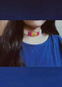 Pink and White Beaded Choker