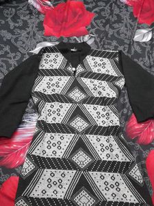 Patterned Black &amp; White kurta
