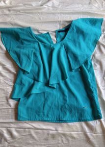 Teal Ruffle Detail Top