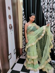 Green Ruffle Saaree