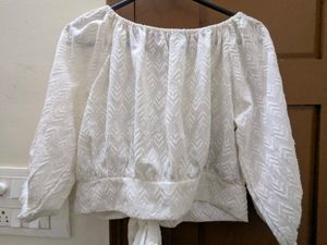 White Crop Top With Bow