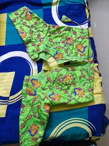 Work Blouse With Copper Thread Embroidery Mirror Work