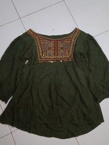 Embroidered Olive Green Top
