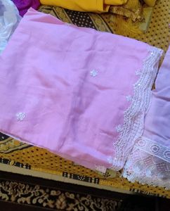 🩷Pink Embroidered Kurti Pant And Dupatta🩷
