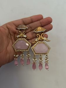 Elegant Pink Stone Earrings