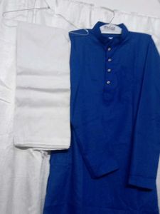 Blue Kurta with White Pajama Set