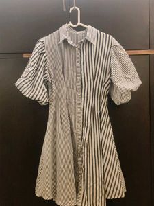 Korean Soft Striped Shirt Dress