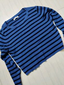 Blue Striped Crop Top