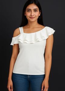 White Ruffle One-Shoulder Top