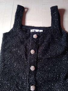 Black Buttoned A-Line Dress