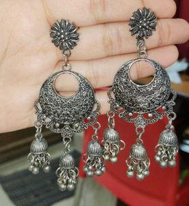 Dark Grey Oxidised Jhumkas
