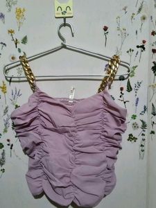 Golden Chain Strap Ruched Lavendar Top