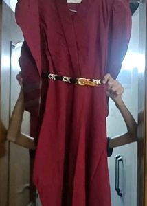 Maroon Dress In Slant Way