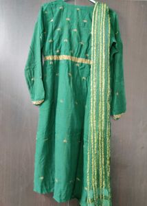 Dark Green Woven Pure South Cotton Kurta Set
