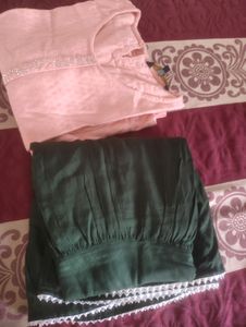 Peach And Green Kurta Sharara Set
