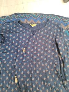 Global Desi Blue Printed Nyraa Cut Suit- Size L