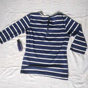 Navy Blue And White Striped Top