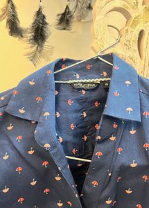 Patterned Navy Button-Down Shirt