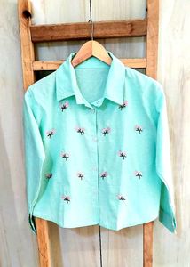 Light Green Embroidery Work Shirt Size-36