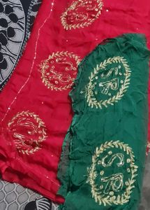 Red &amp; Green Embellished Indian Outfit