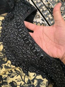 Black And Golden Gown With Neck Work