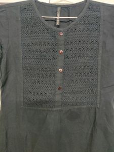 MODA RAPIDO black Straight Kurti Round Neck Short Sleeves Size - L