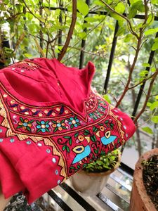 Red Cotton Lakhnavi Kurti