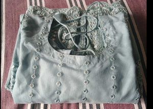 Mirror Work Powder Blue Full Sleeve Kurti